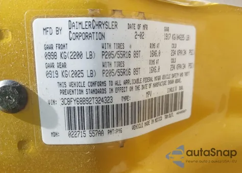 2002 Chrysler Pt Cruiser Limited from USA, damaged, VIN 3C8FY68B92T324323